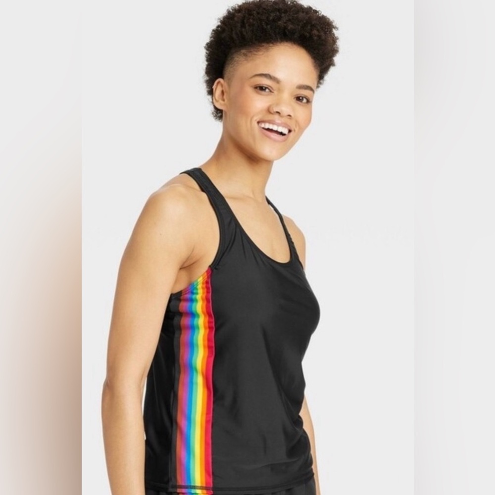 Medium Unisex New Human Kind Target Pride Black Rainbow Swim Racerback Tank Top